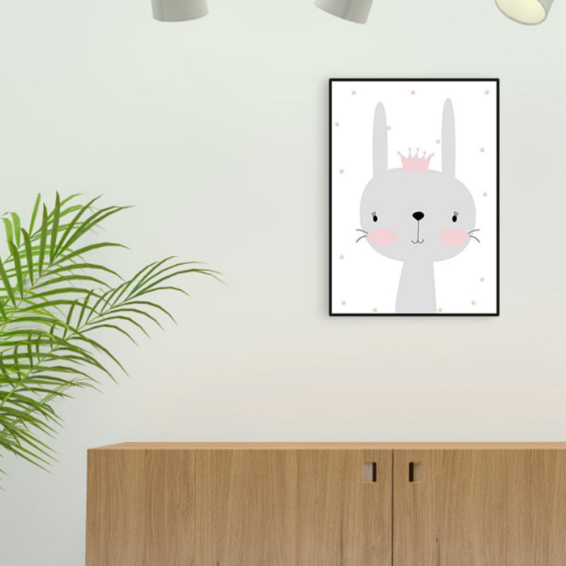 Gray Rabbit Canvas Wild Animal Children's Art Textured Wall Decor for Baby Bedroom