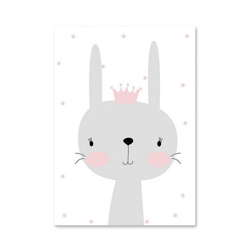 Gray Rabbit Canvas Wild Animal Children's Art Textured Wall Decor for Baby Bedroom