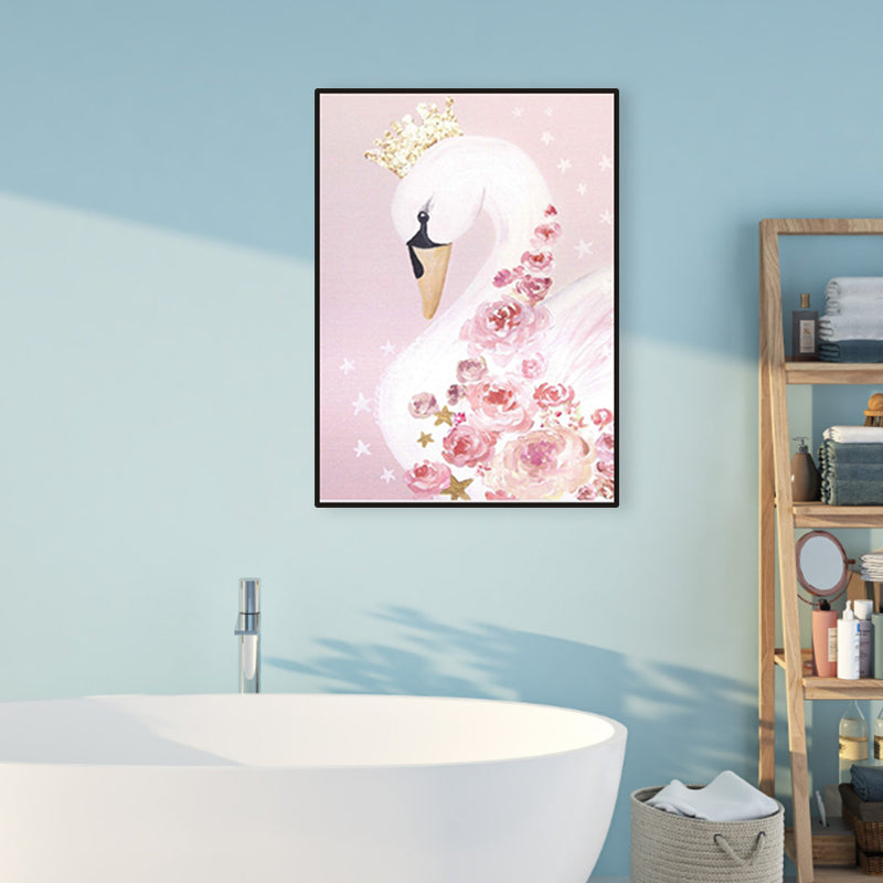 Crown Swan and Bloom Wall Art Decor Living Room Wild Animal Canvas Print in Pink