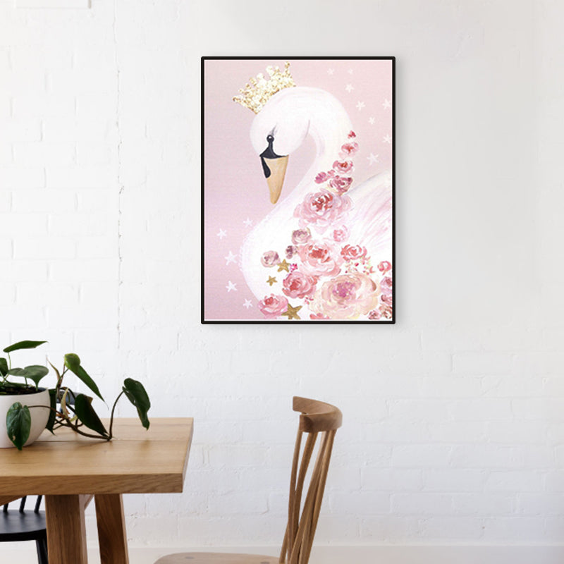 Crown Swan and Bloom Wall Art Decor Living Room Wild Animal Canvas Print in Pink