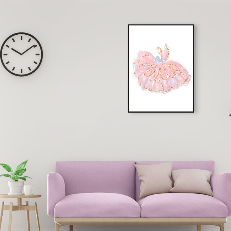Glam Dancing Dress Graphic Wrapped Canvas Kids Style Textured Wall Art Decor in Pink