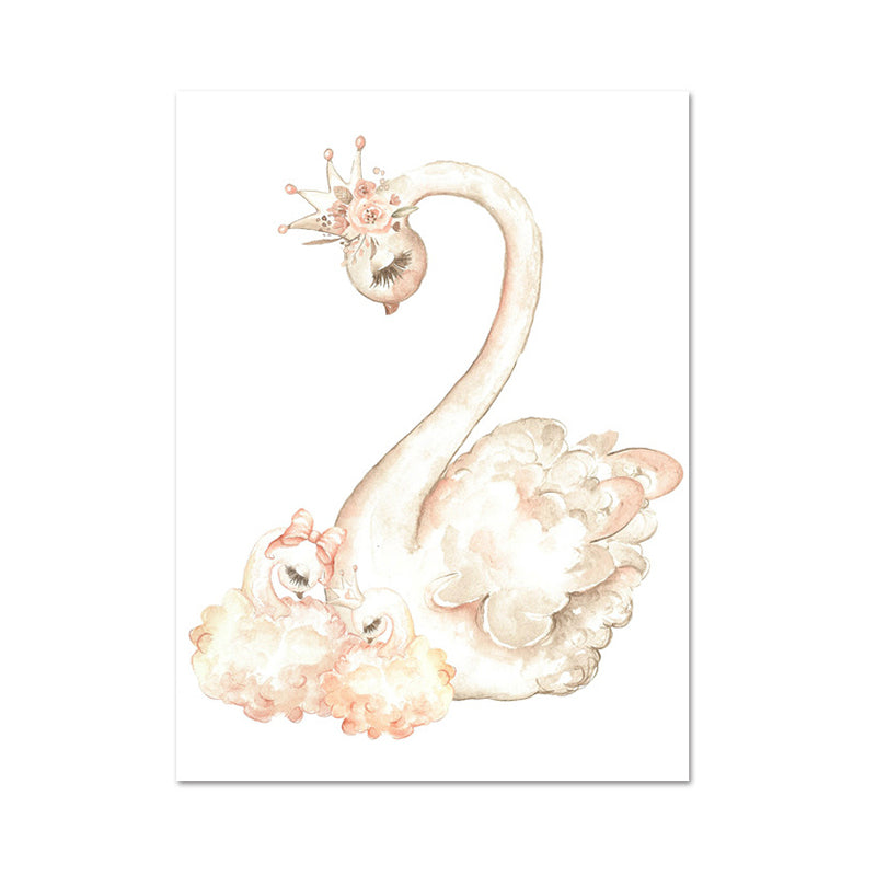 Swan with Crown Print Painting Kids Style Animal Textured Canvas Wall Decor for Room