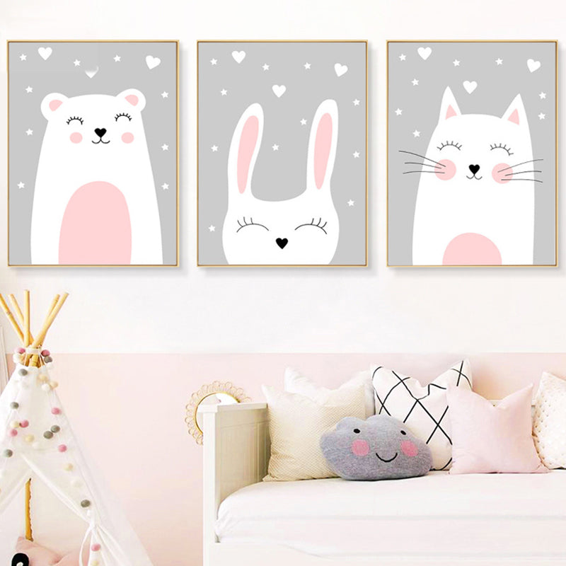 Décoration murale texturée en toile d'animaux joyeux de couleur claire pour salle d'étude, plusieurs tailles
