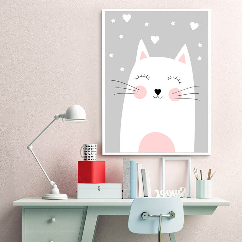 Décoration murale texturée en toile d'animaux joyeux de couleur claire pour salle d'étude, plusieurs tailles