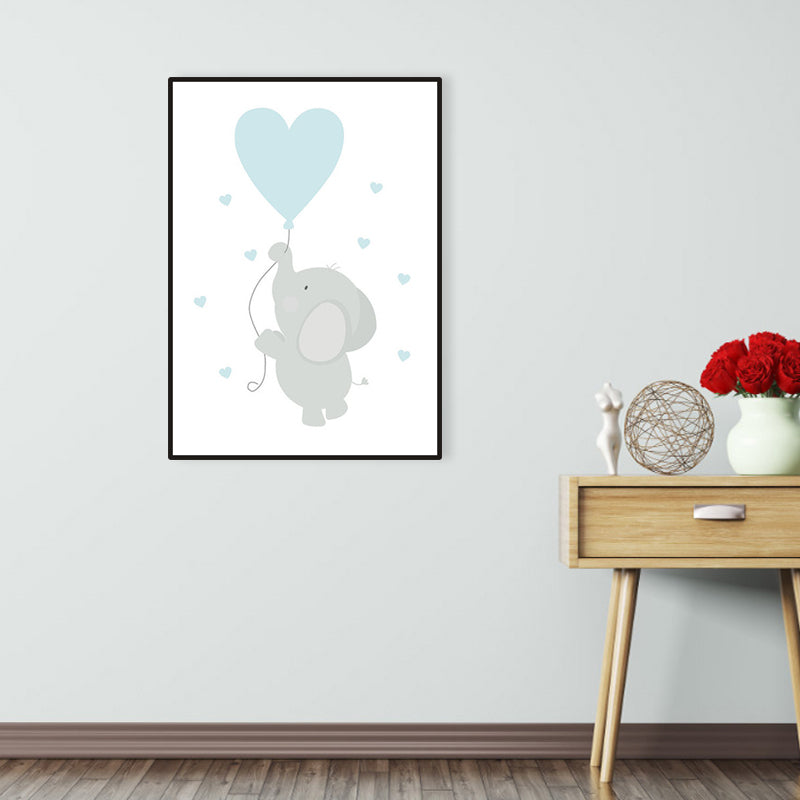 Blue Balloon and Elephant Wall Decor Animal Children's Art Textured Canvas for Baby Room