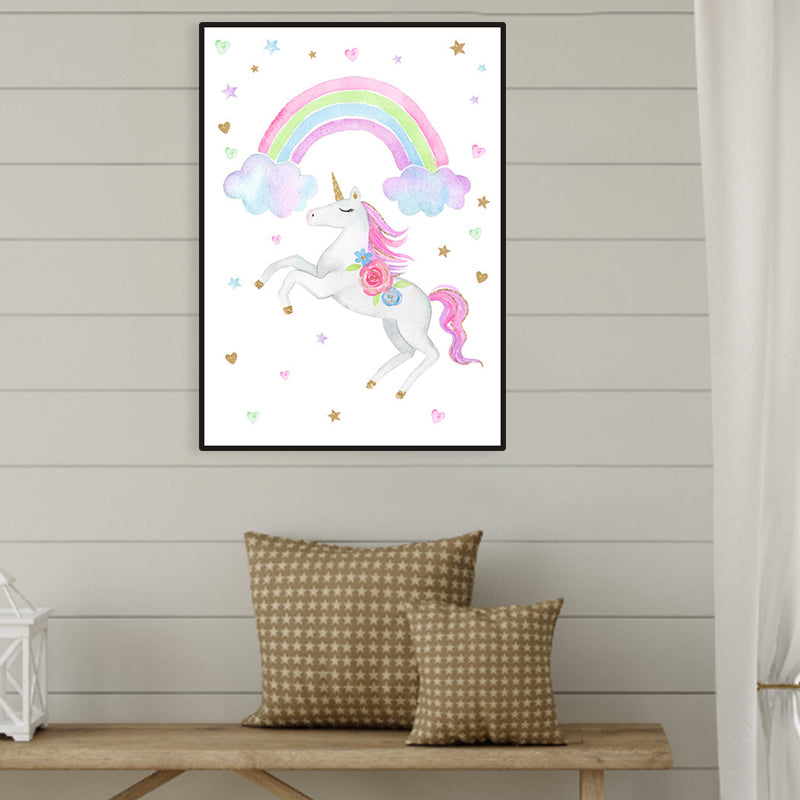 Fantasie-Einhorn-Wanddekoration, Kinder-Kunst-Tier-Leinwand in sanften Farben für den Ruheraum