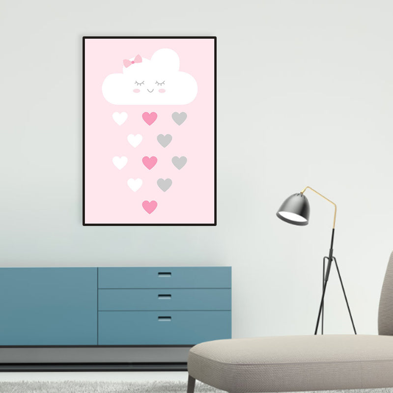 Illustrated Abstract Wall Decor Textured Children's Art Girls Bedroom Canvas in Pink