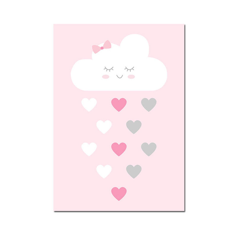 Illustrated Abstract Wall Decor Textured Children's Art Girls Bedroom Canvas in Pink