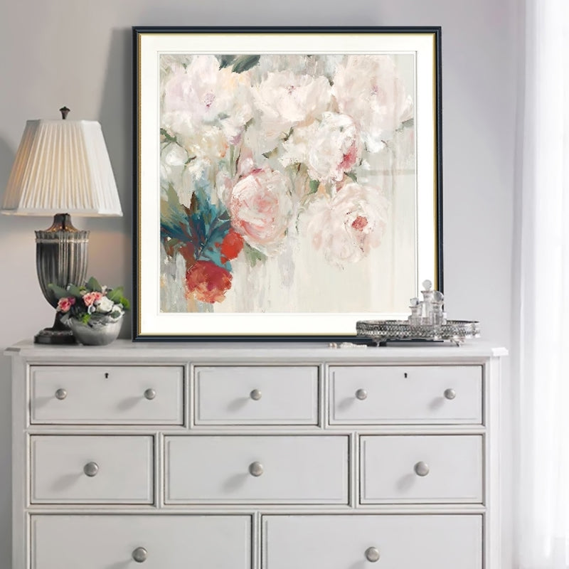 Bloom Print Wrapped Canvas Traditional Textured Painting in Light Color for Lounge