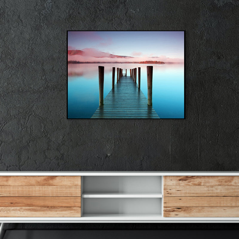 Seaside Bridge Scene Canvas Wall Art Modern Textured Room Wall Decor in Light Color