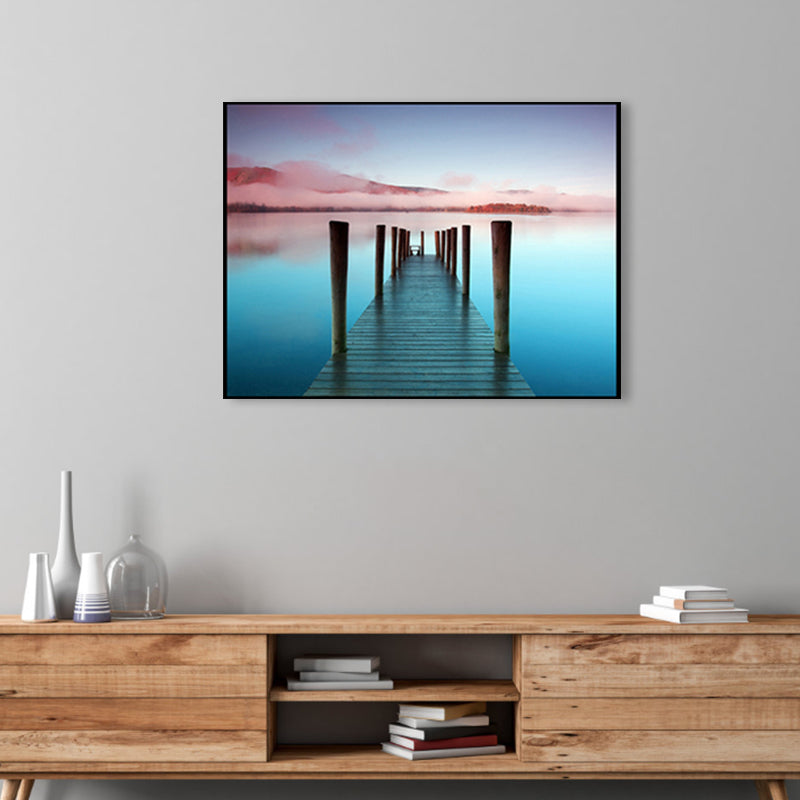 Seaside Bridge Scene Canvas Wall Art Modern Textured Room Wall Decor in Light Color