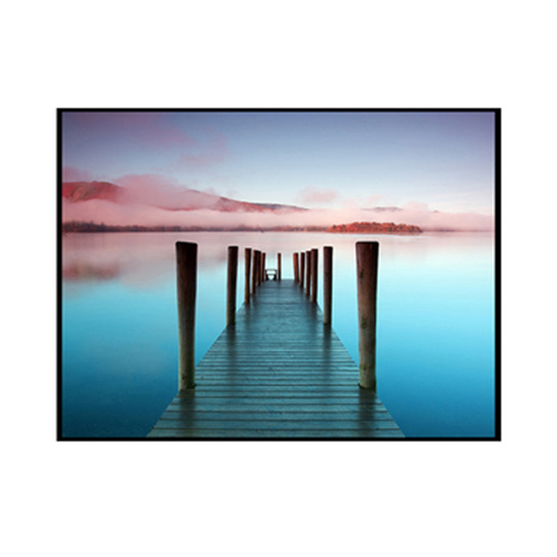 Seaside Bridge Scene Canvas Wall Art Modern Textured Room Wall Decor in Light Color