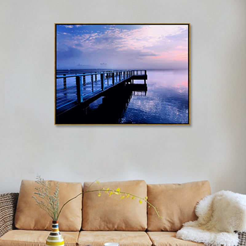 Brug naar zee hedendaagse landschap canvas kunst zitkamer muur decor in pastelkleur
