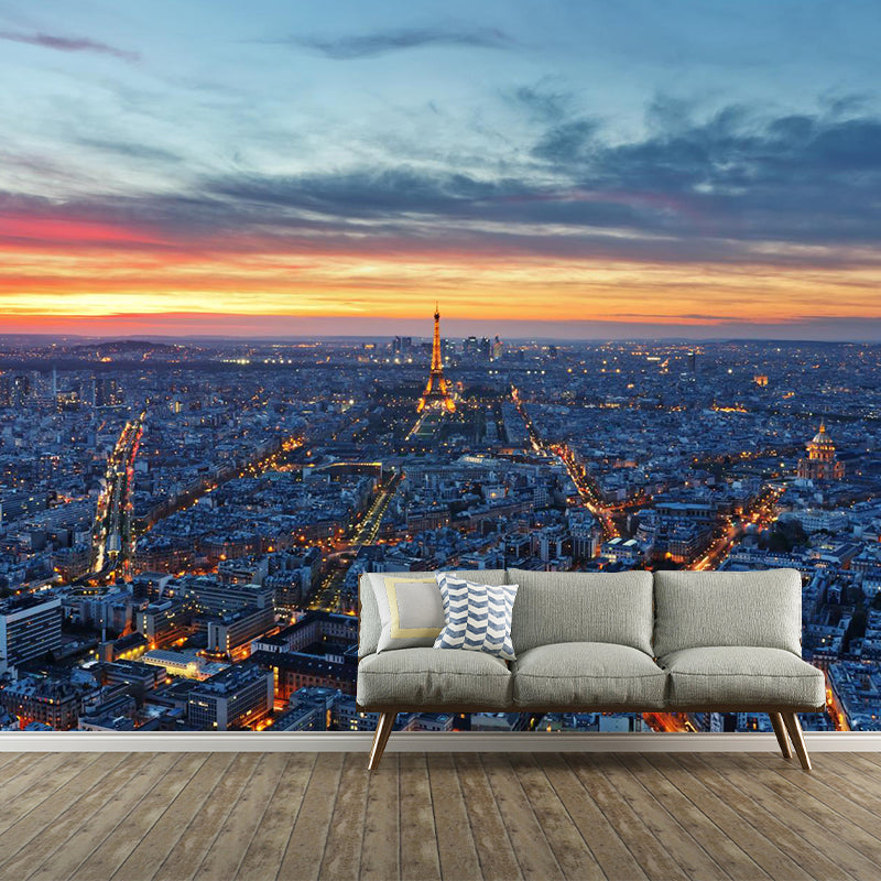 World Landmark Night Scene Mural Global Inspired Non-Woven Wall Decor for House Interior