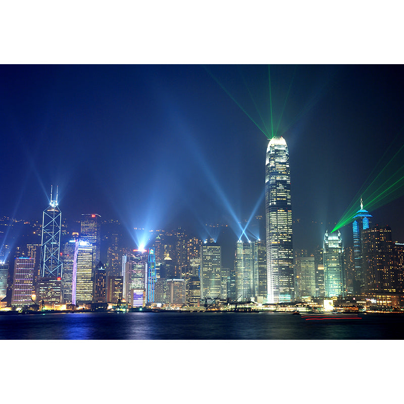 Custom Photographic Modern Mural with Aerial View of Night City in Dark Color for Bedroom