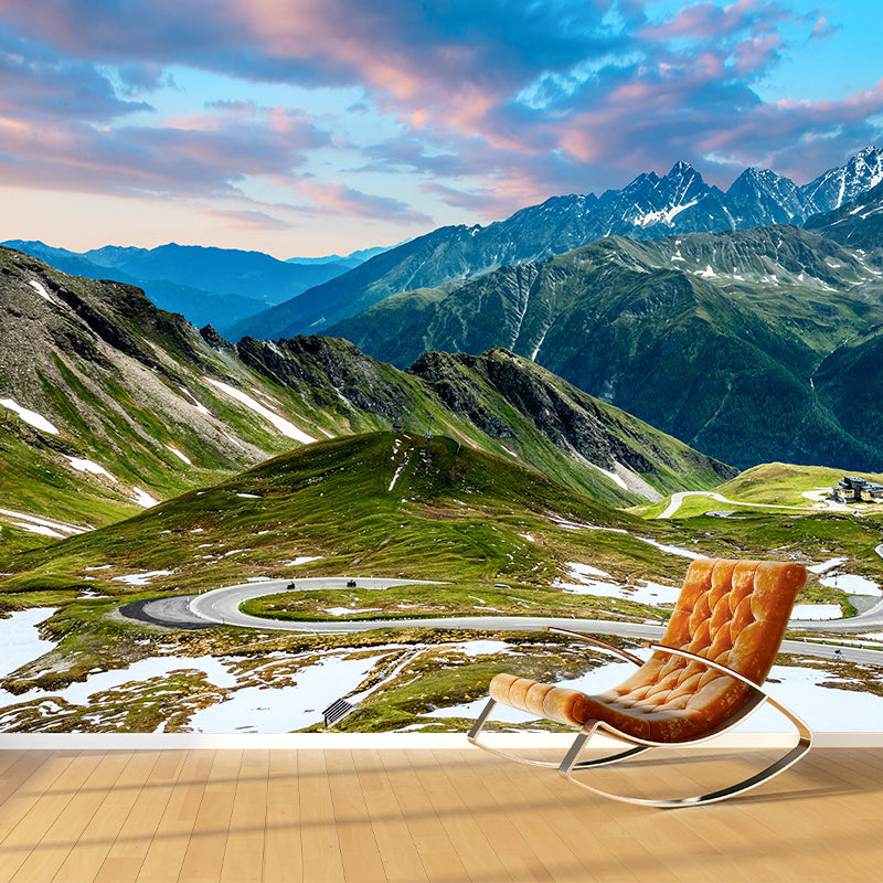 Mountain with Cloud View Mural Contemporary Washable Family Room Wall Covering, Custom Print