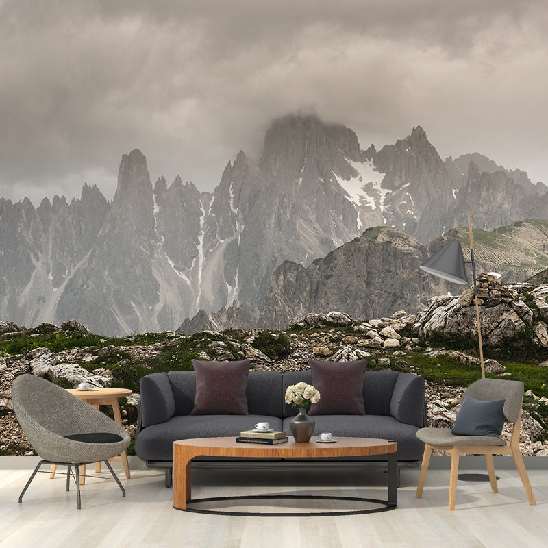 Mountain with Cloud View Mural Contemporary Washable Family Room Wall Covering, Custom Print