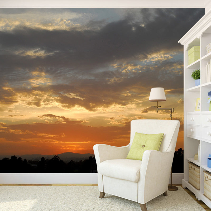 Stunning Sunset Glow Mural Wallpaper Living Room Scenery Wall Decor, Custom-Print