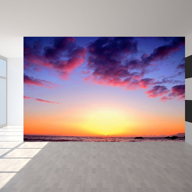 Stunning Sunset Glow Mural Wallpaper Living Room Scenery Wall Decor, Custom-Print