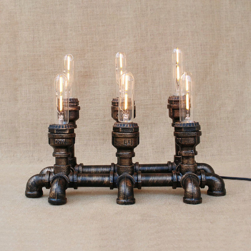 Bronze 2/3 lichten Standingslicht Industrieel Metallic Open bol Tafelverlichting met pijpontwerp voor coffeeshop