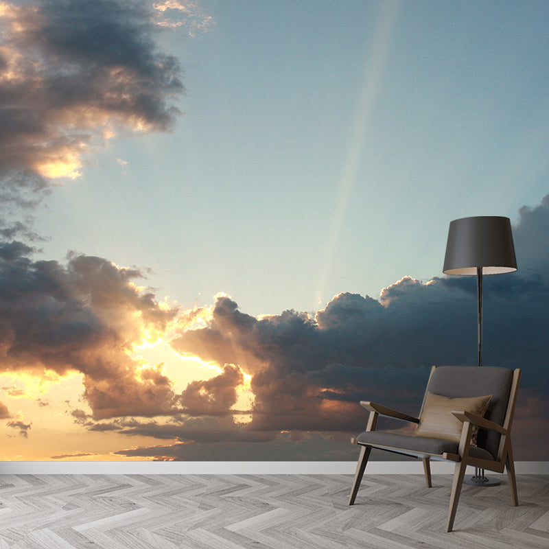 Modern Scenery Evening Clouds Mural Pastel Color Water-Proof Wall Art for Bedroom