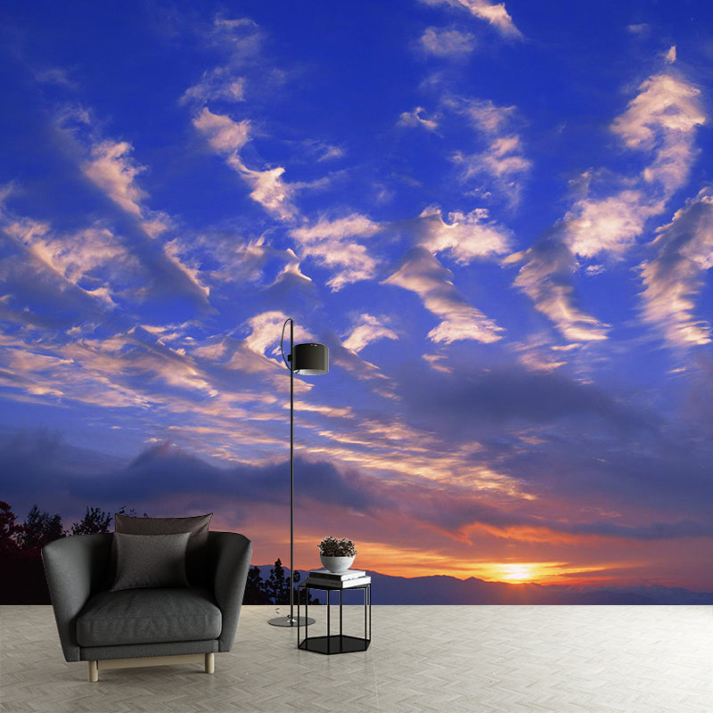 Sunset Clouds Scene Wallpaper Mural Dark Color Contemporary Wall Covering for Hallway