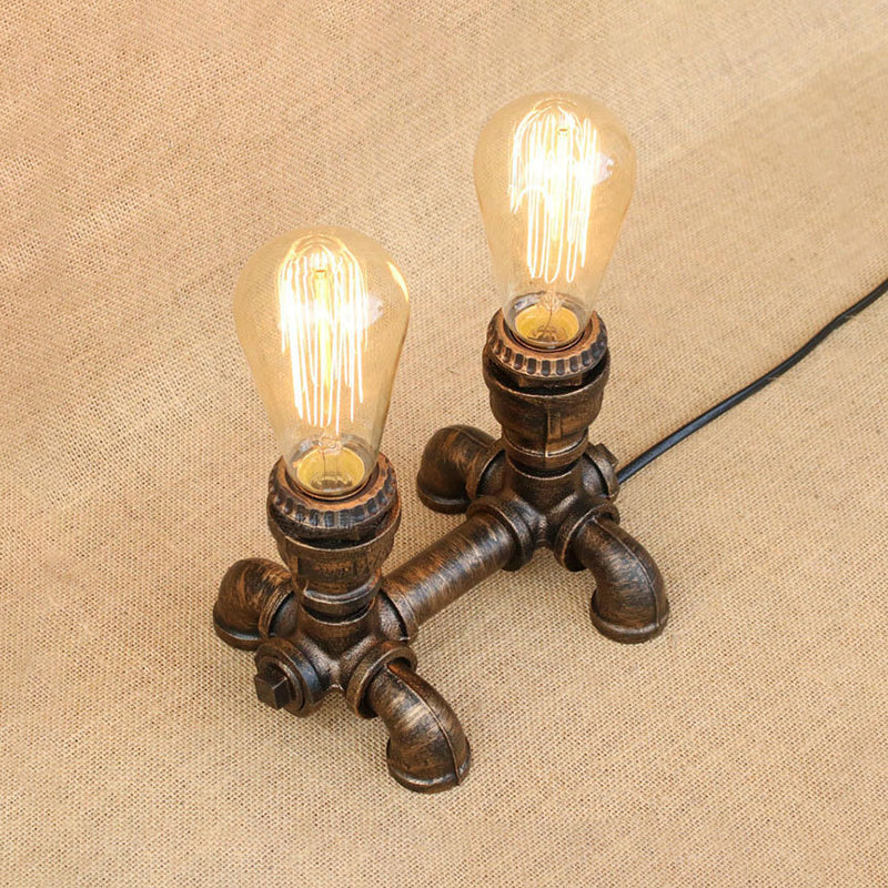 Bronze 2/3 lichten Standingslicht Industrieel Metallic Open bol Tafelverlichting met pijpontwerp voor coffeeshop