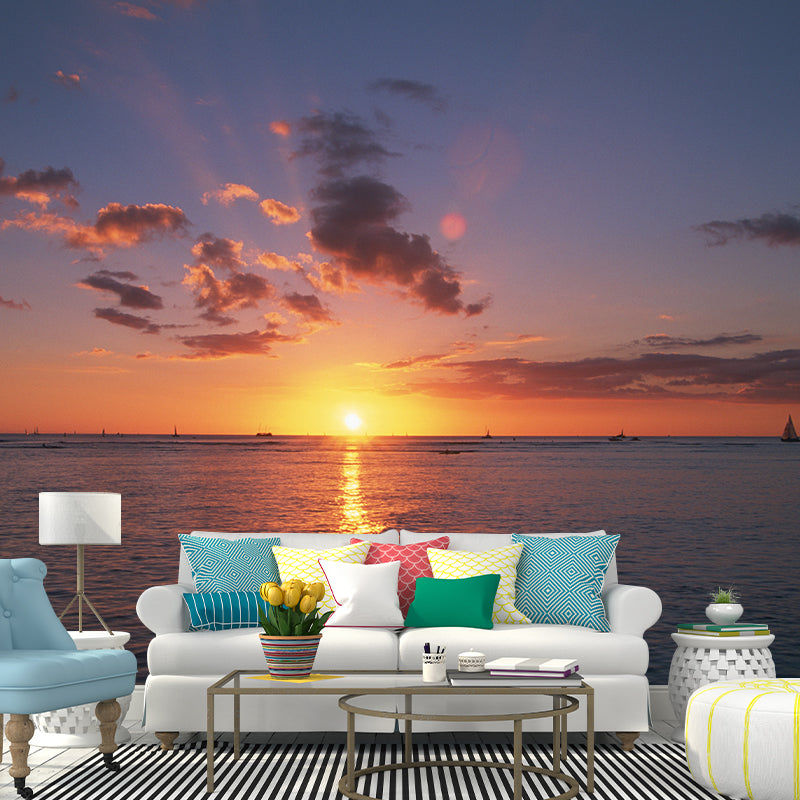 Sunset Clouds Scene Wallpaper Mural Dark Color Contemporary Wall Covering for Hallway