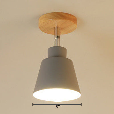 Conische slaapkamer semi-inbouw hanglamp eigentijds metaal 1 lichtgrijs/roze plafondverlichting met houten luifel