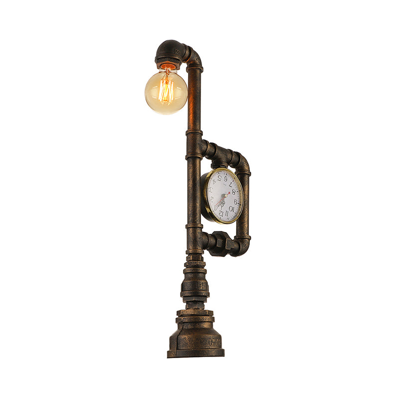 Brass 1 tavolo da testa Luce in stile rustico in ferro battuto tavolo da tavolo con decorazione dell'orologio