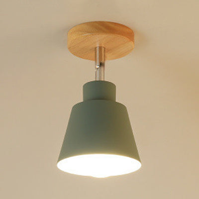 Conische slaapkamer semi-inbouw hanglamp eigentijds metaal 1 lichtgrijs/roze plafondverlichting met houten luifel