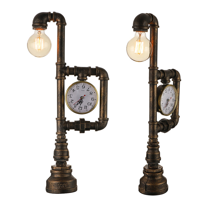 Brass 1 tavolo da testa Luce in stile rustico in ferro battuto tavolo da tavolo con decorazione dell'orologio