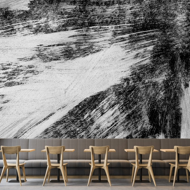 Black Brush Stroke Graphic Mural Wallpaper Contemporary Non-Woven Wall Covering, Custom Printed