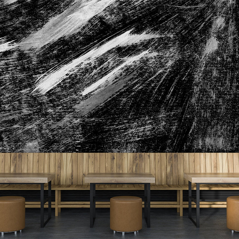 Black Brush Stroke Graphic Mural Wallpaper Contemporary Non-Woven Wall Covering, Custom Printed
