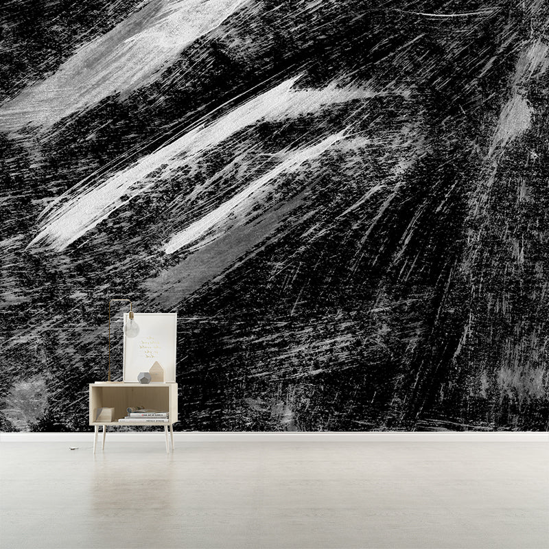 Black Brush Stroke Graphic Mural Wallpaper Contemporary Non-Woven Wall Covering, Custom Printed