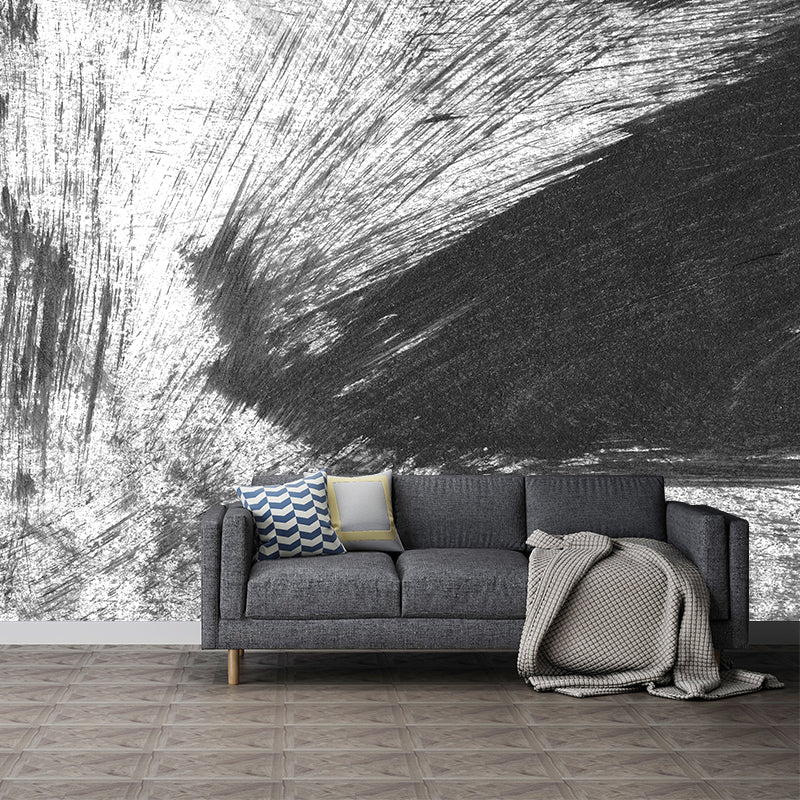 Giant Contemporary Wall Mural Black Brush Stroke Pattern Wall Decor, Custom Printed