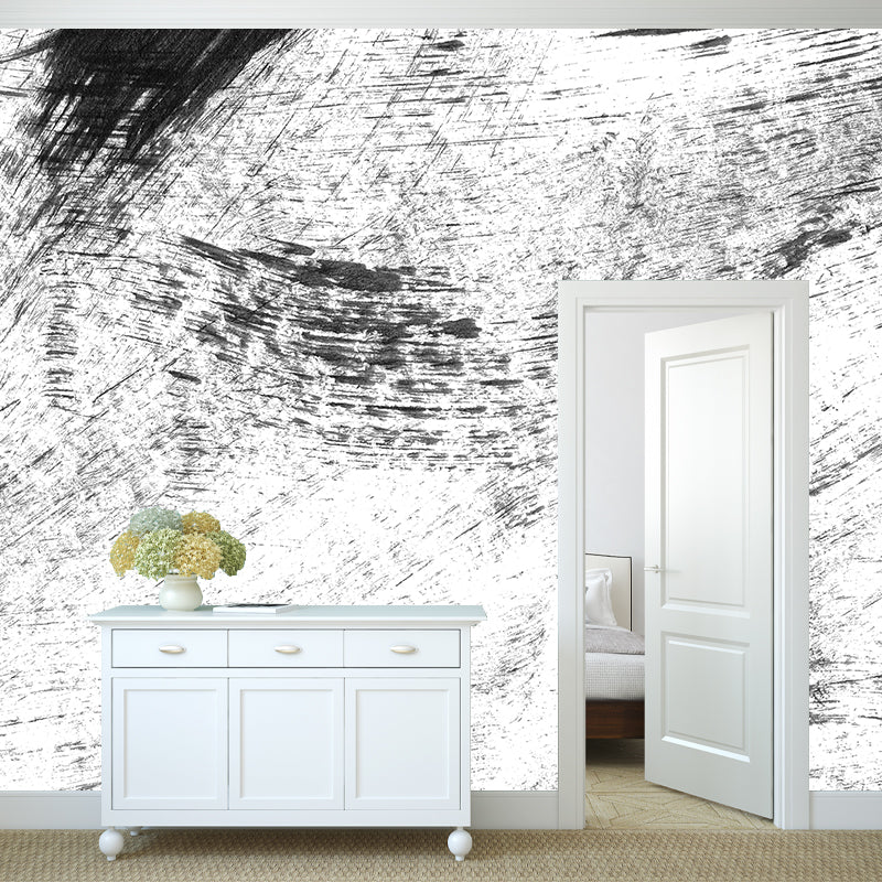 Giant Contemporary Wall Mural Black Brush Stroke Pattern Wall Decor, Custom Printed
