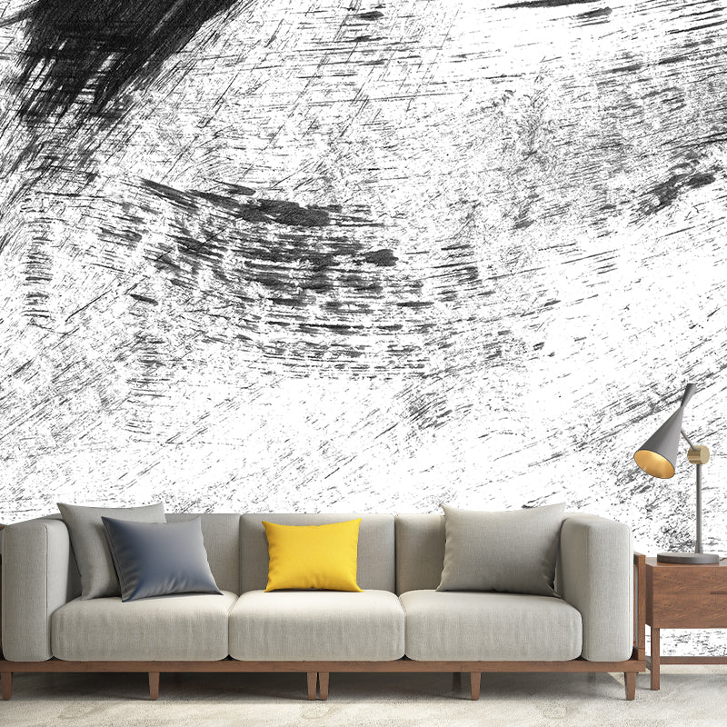 Giant Contemporary Wall Mural Black Brush Stroke Pattern Wall Decor, Custom Printed