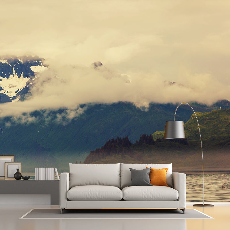 Modern Misty Forest Landscape Mural Light Color Stain-Proofing Wall Decor for Bedroom