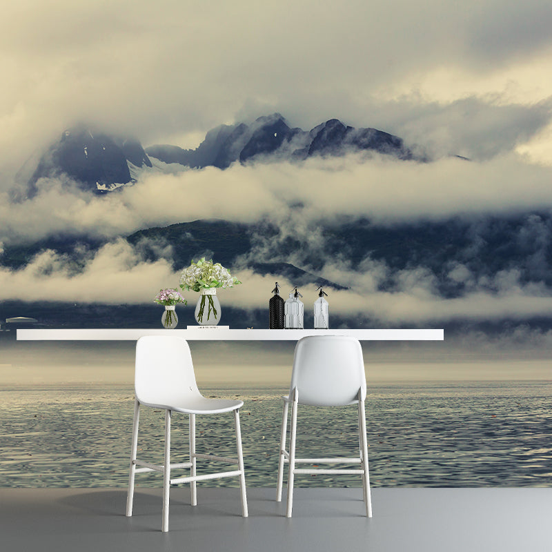 Contemporary Foggy Forest Mural Decal Pastel Color Natural Landscape Wall Covering