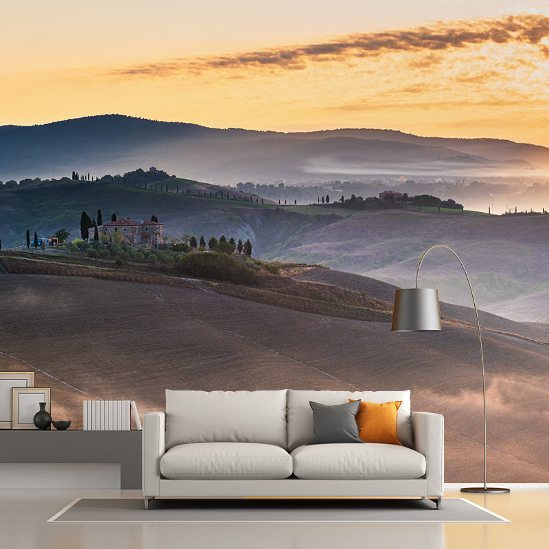 Contemporary Mountains View Wall Mural Soft Color Stain-Proof Wall Art for Guest Room