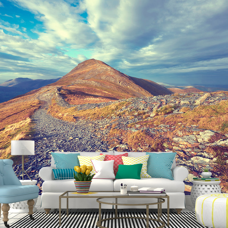 Contemporary Mountains View Wall Mural Soft Color Stain-Proof Wall Art for Guest Room