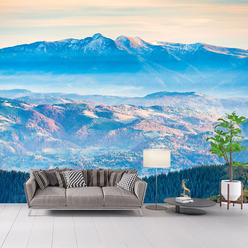 Contemporary Mountains View Wall Mural Soft Color Stain-Proof Wall Art for Guest Room