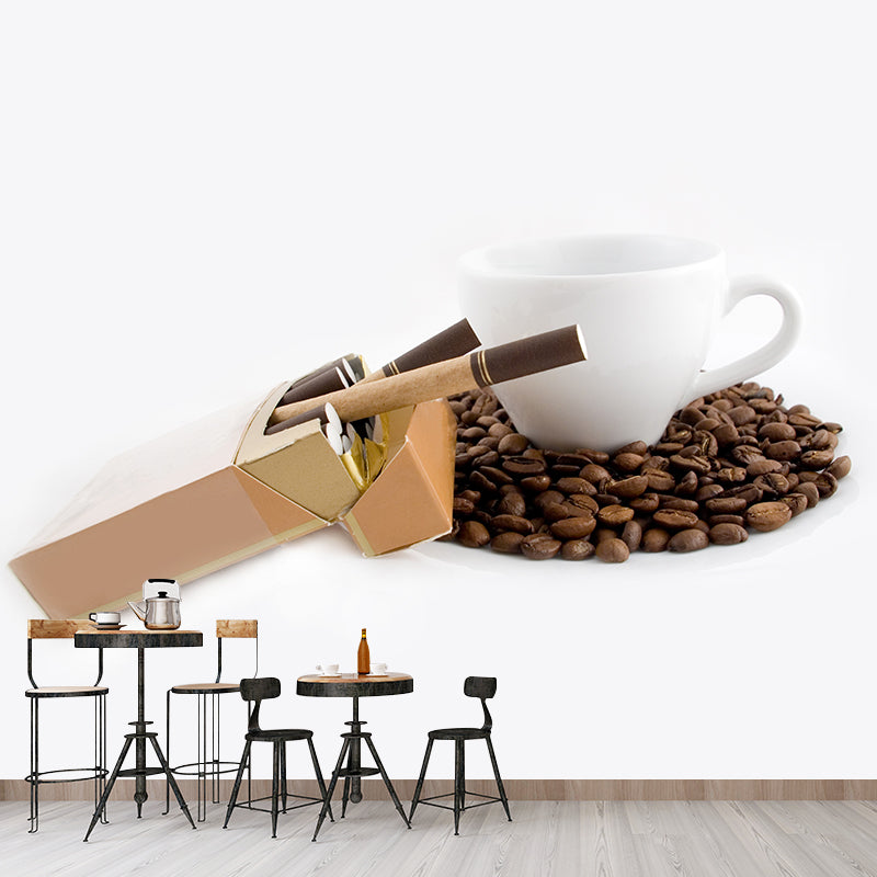 Full Size Photography Modern Mural Wallpaper with Coffee Bean Graphic in Soft Color