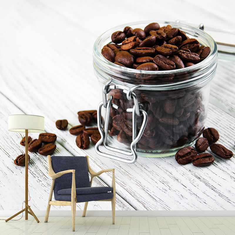 Full Size Photography Modern Mural Wallpaper with Coffee Bean Graphic in Soft Color