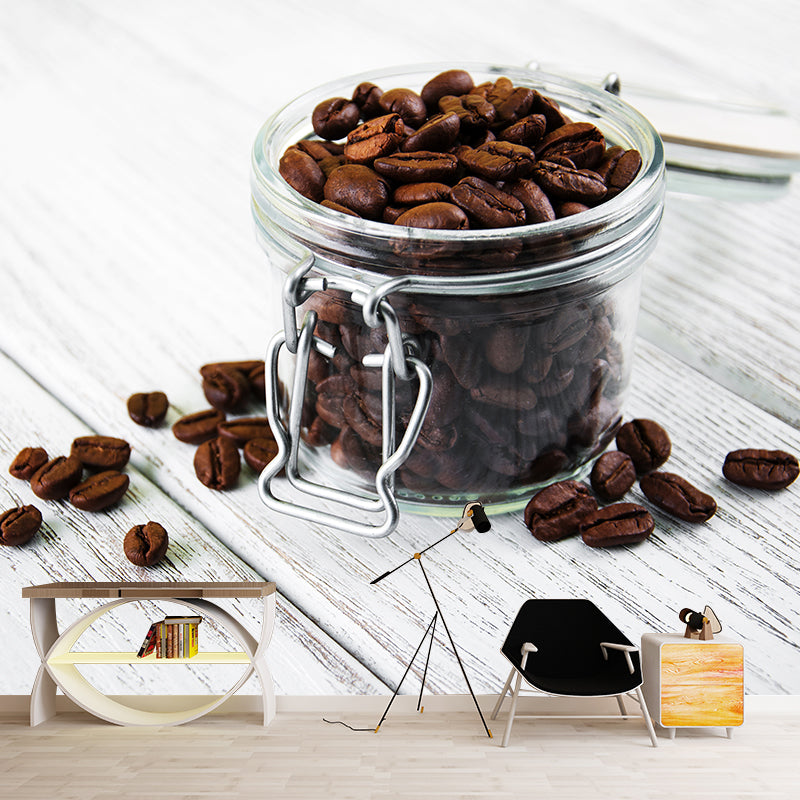 Full Size Photography Modern Mural Wallpaper with Coffee Bean Graphic in Soft Color