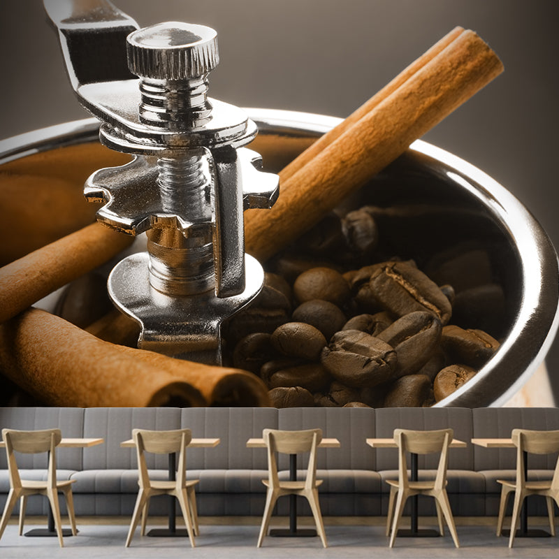 Full Size Photography Modern Mural Wallpaper with Coffee Bean Graphic in Soft Color