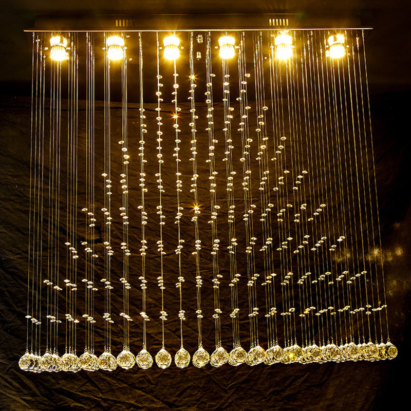 Crystal Ball Cascade Flush Ceiling Light Contemporary 6 Lights Flush Mount Lighting in Nickel