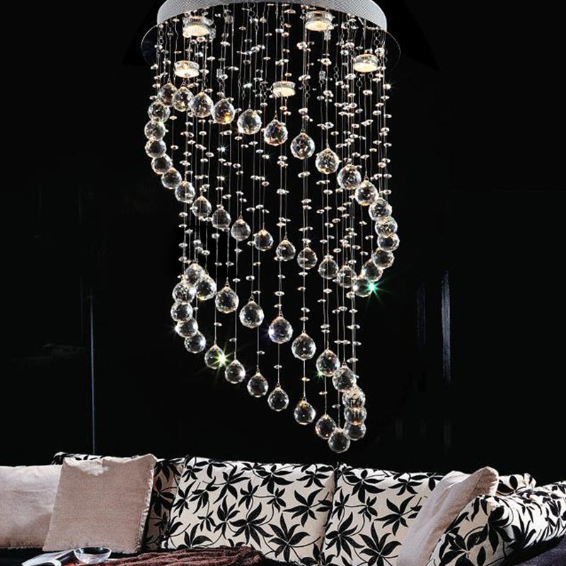 Nickel Circle Flush Mount Lighting Modern 5 Heads Crystal Sphere Flush Light Fixture for Living Room