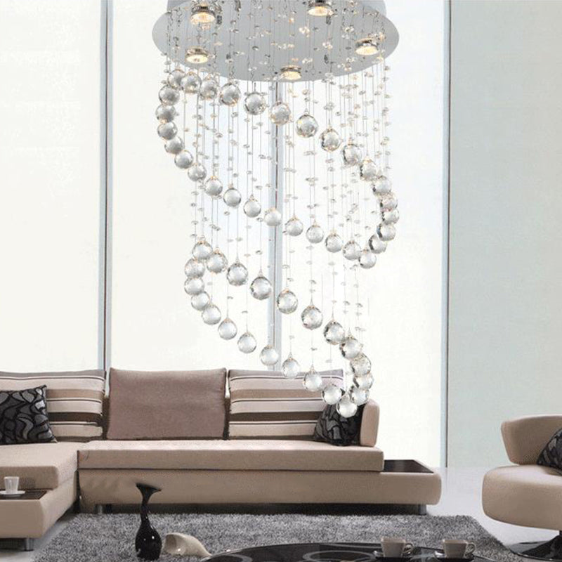 Nickel Circle Flush Mount Lighting Modern 5 Heads Crystal Sphere Flush Light Fixture for Living Room